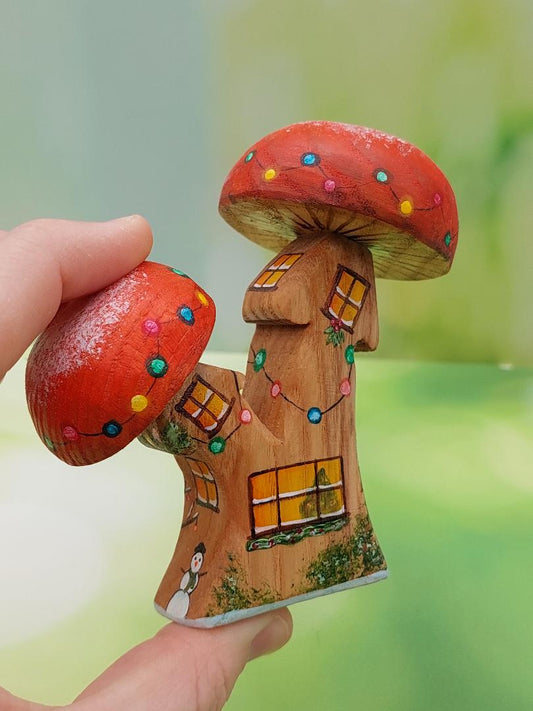 Christmas Miniature Mushroom Houses (Double Stem)