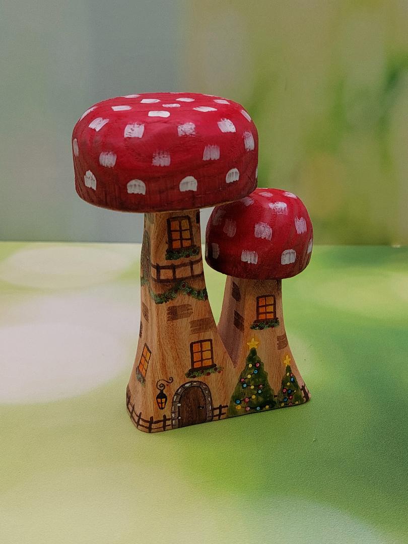 Christmas Miniature Mushroom Houses (Double Stem)